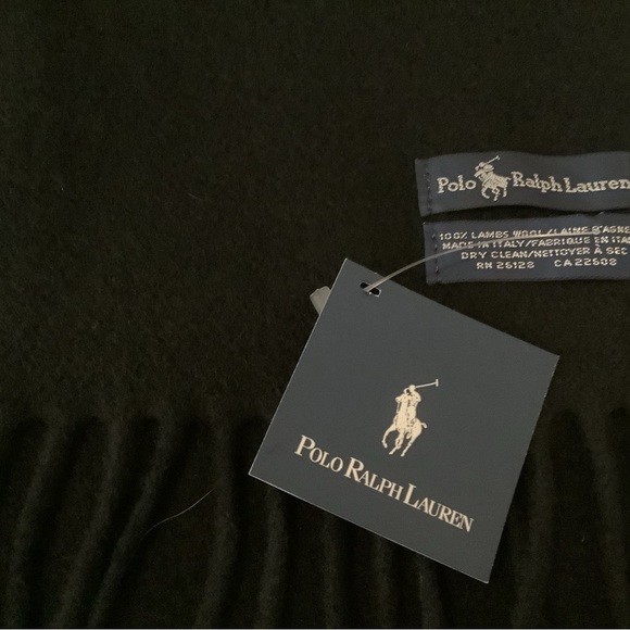 ITALIAN MADE 60” NEW POLO RALPH LAUREN SCARF. BLACK WITH WHITE EMBROIDERED LOGO. - Picture 3 of 4